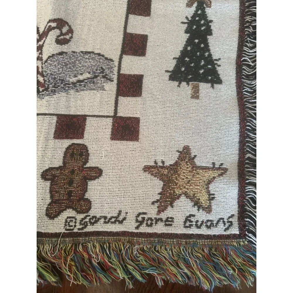 Sandra Gore Evans Woven Tapestry Throw Blanket Snowman & Cat Design 50
